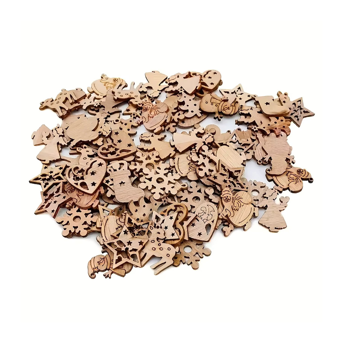 50 Stück DUTRIEUX Weihnachtsschmuck aus Holz in Beige, Skandinavischer Hängeornament Set mit Rentier, Schneeflocke und Schneemann für deine festliche Dekoration - Bild 5