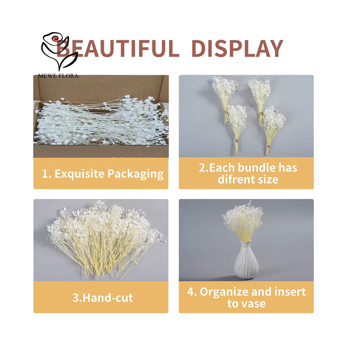 50 Stück getrocknete Schleierkraut-Blumen von YN HI FLOWER in Weiß und Lila für DIY-Dekorationen und Hochzeiten - Bild 5