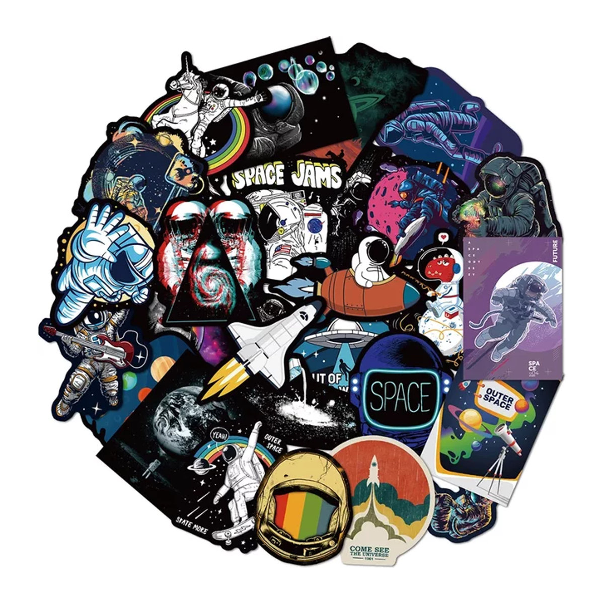 50 Stück GOGOTU Weltraum Astronaut Graffiti Aufkleber, mehrfarbige Cartoon PVC Aufkleber wasserfest für Skateboard, Kühlschrank und Gepäck - Bild 1