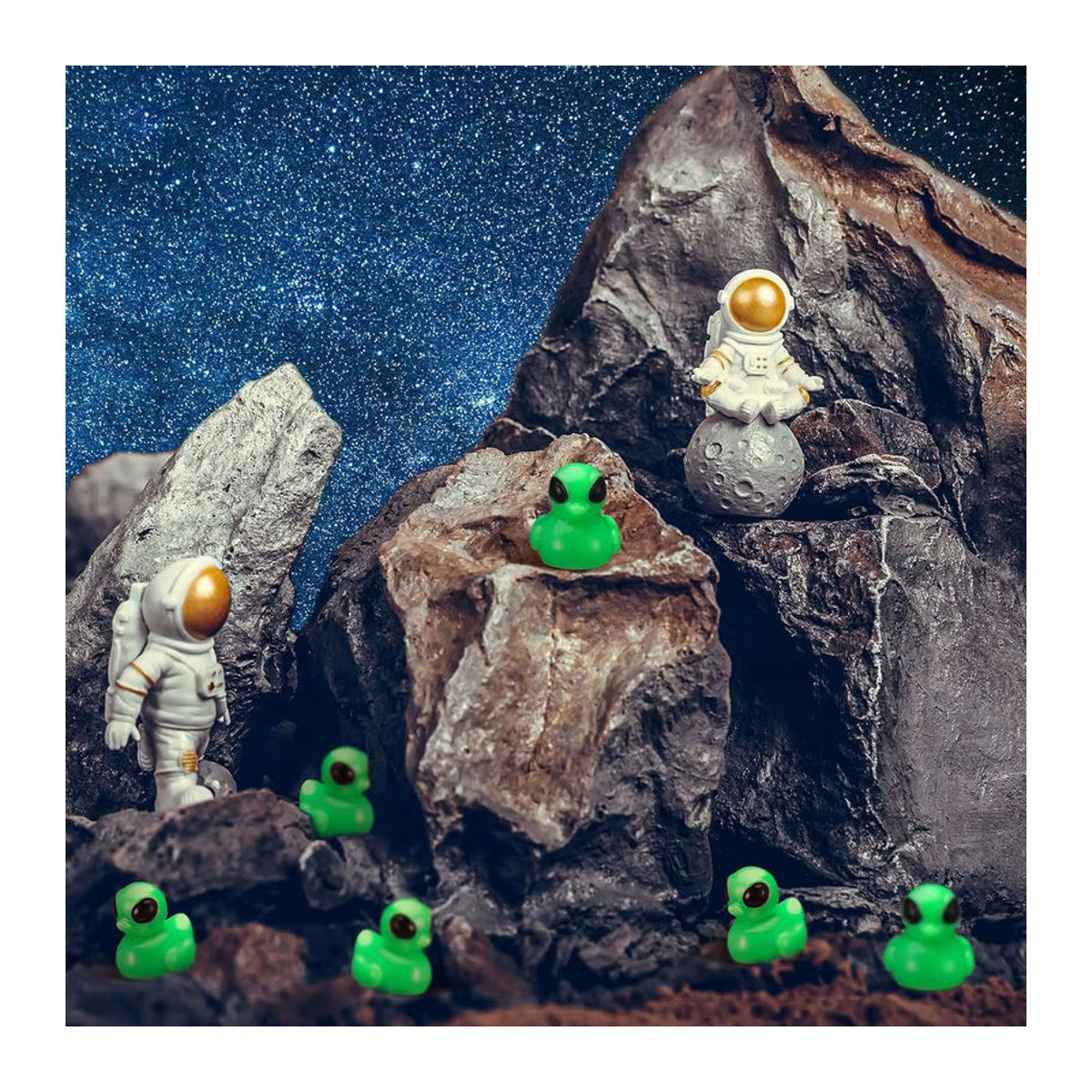 50 Stück grüne Alien-Entenfiguren aus Kunstharz für Halloween und als lustige Sci-Fi Dekoration - Bild 3