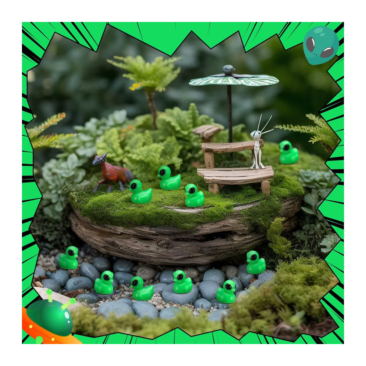 50 Stück grüne Alien-Entenfiguren aus Kunstharz für Halloween und als lustige Sci-Fi Dekoration - Bild 4