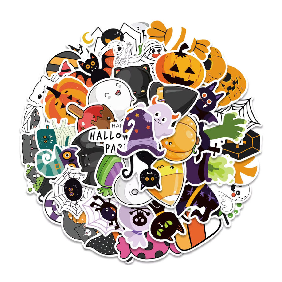 50 Stück Halloween Aufkleber Set mit lustigen Cartoon Kürbis und Geist Motiven in Mehrfarbig zur Dekoration von Laptop und Kühlschrank - Bild 2