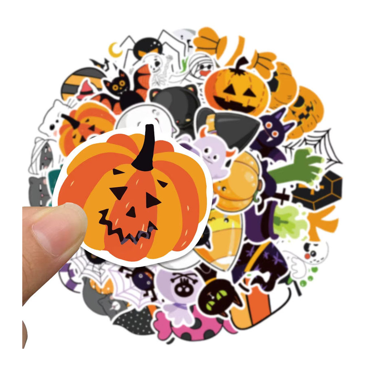 50 Stück Halloween Aufkleber Set mit lustigen Cartoon Kürbis und Geist Motiven in Mehrfarbig zur Dekoration von Laptop und Kühlschrank - Bild 3