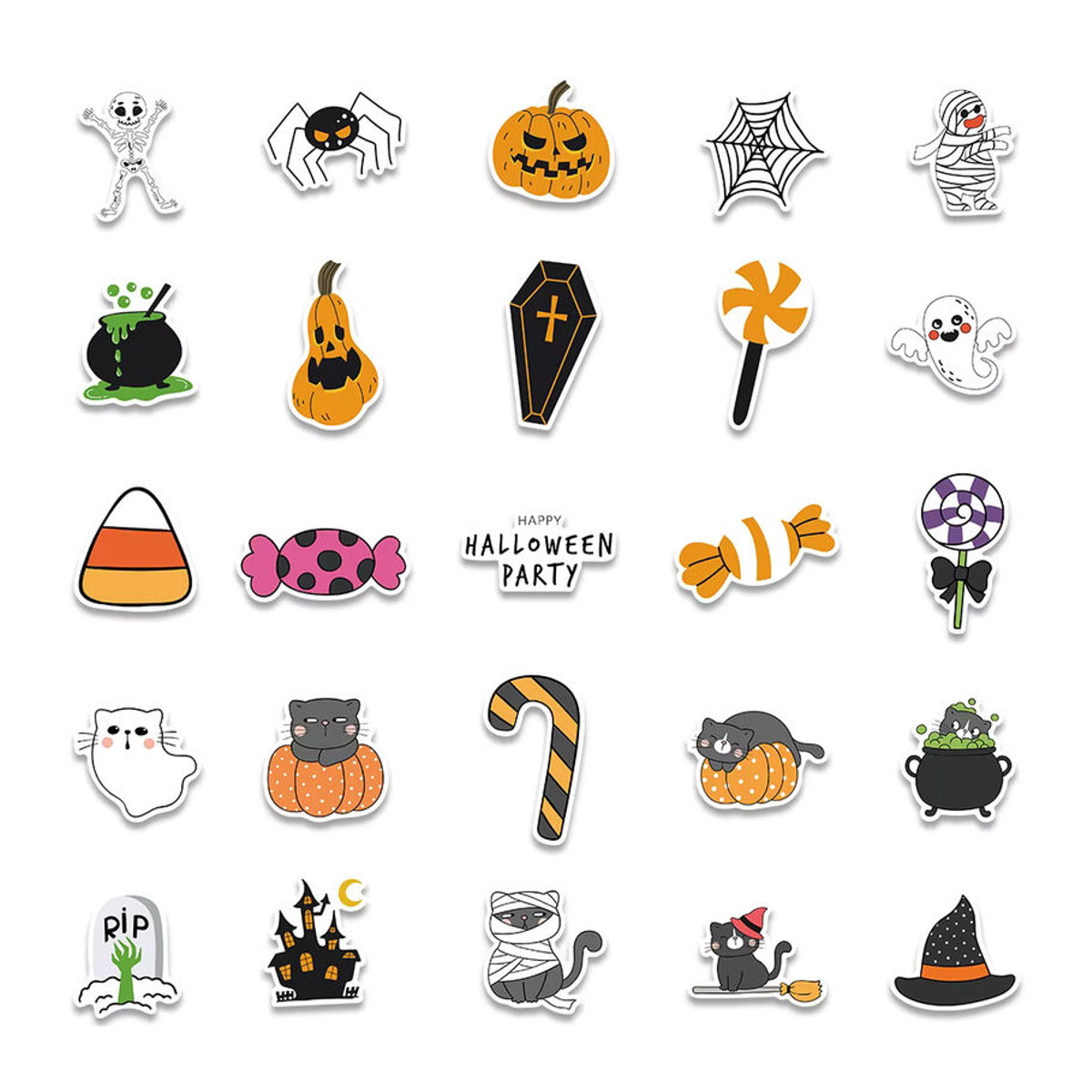 50 Stück Halloween Aufkleber Set mit lustigen Cartoon Kürbis und Geist Motiven in Mehrfarbig zur Dekoration von Laptop und Kühlschrank - Bild 4