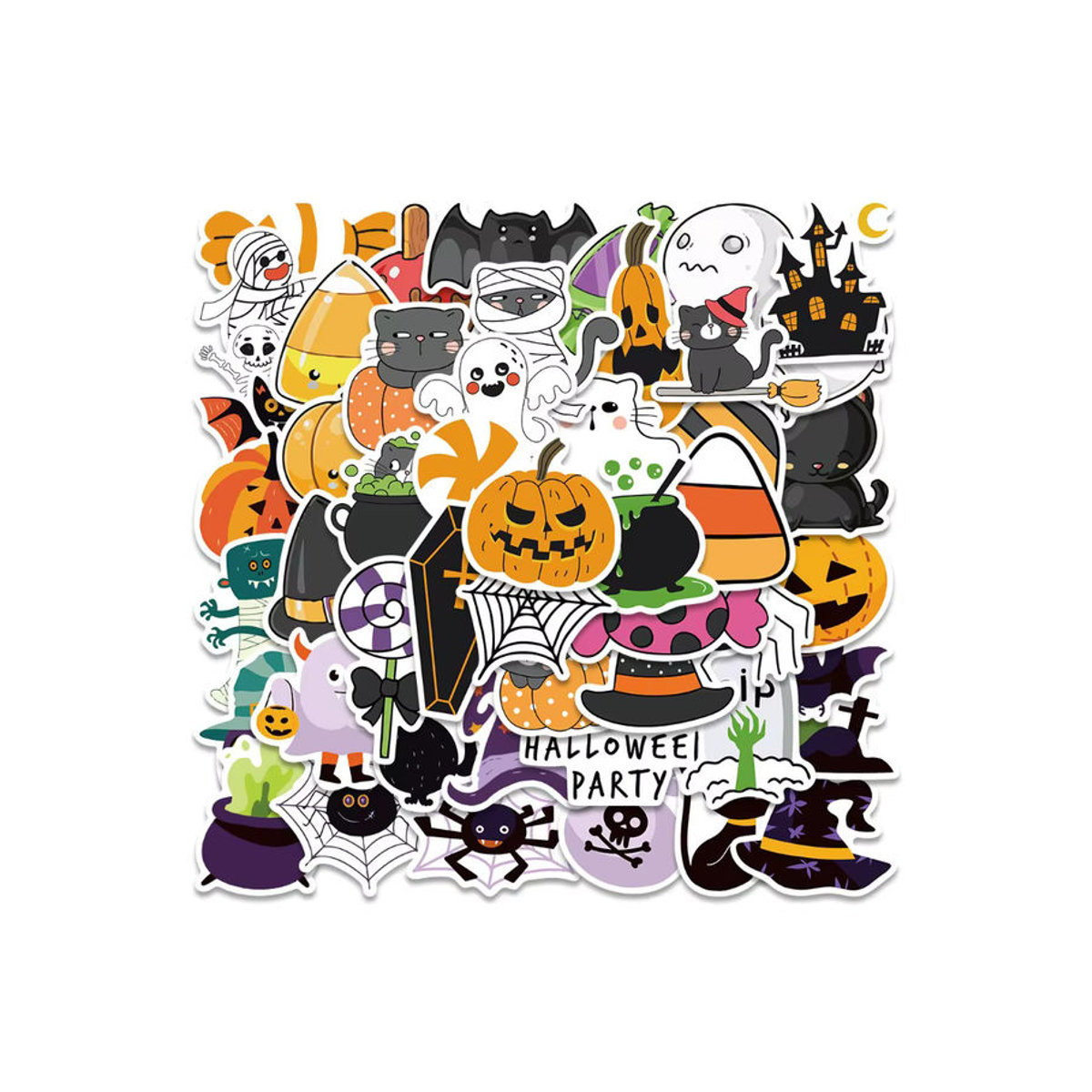 50 Stück Halloween Aufkleber Set mit lustigen Cartoon Kürbis und Geist Motiven in Mehrfarbig zur Dekoration von Laptop und Kühlschrank - Bild 6
