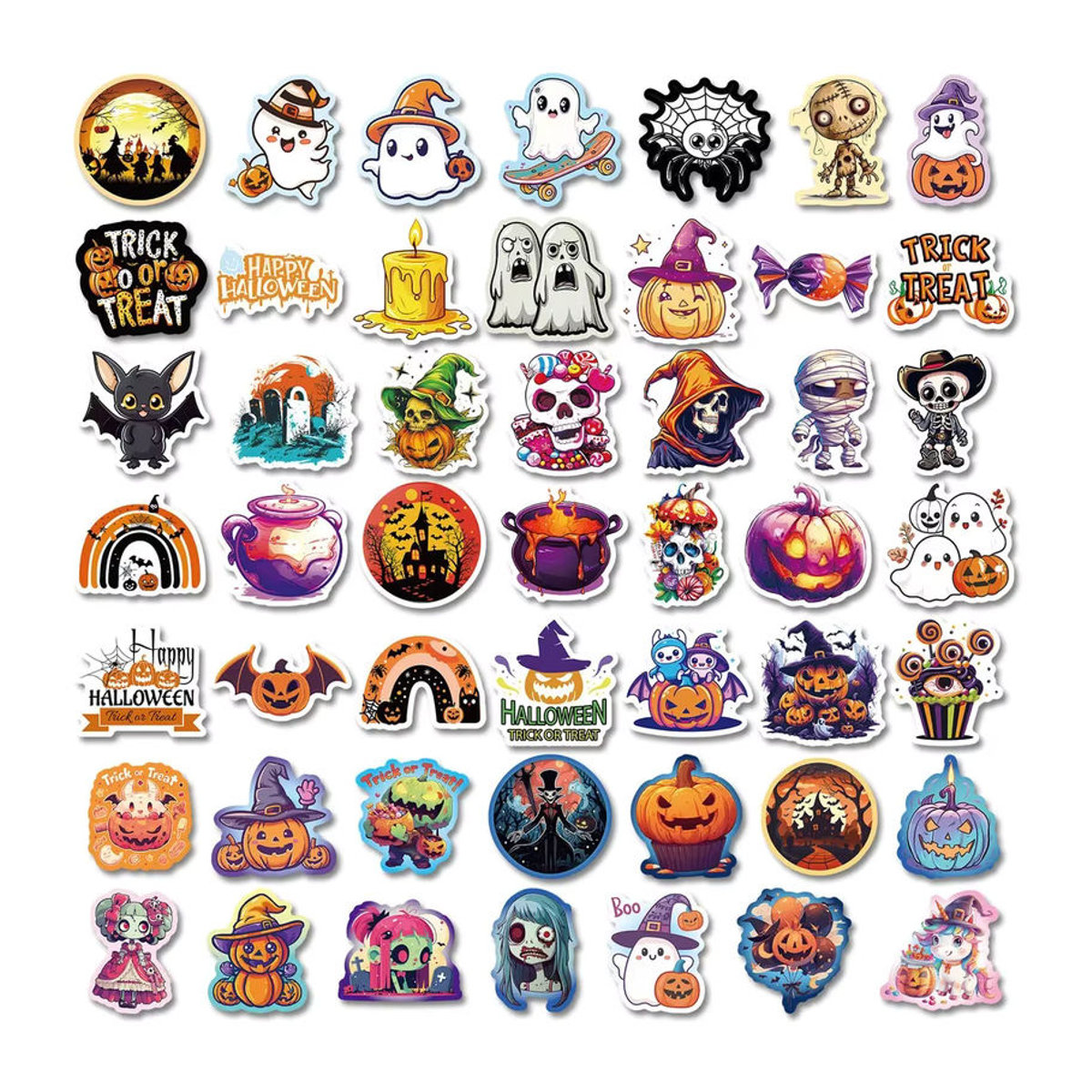 50 Stück Halloween-Graffiti-Aufkleber mit Sensenmann, Kürbis- und Totenkopf-Designs in Mehrfarbig von Anime Worlds Store - Bild 3