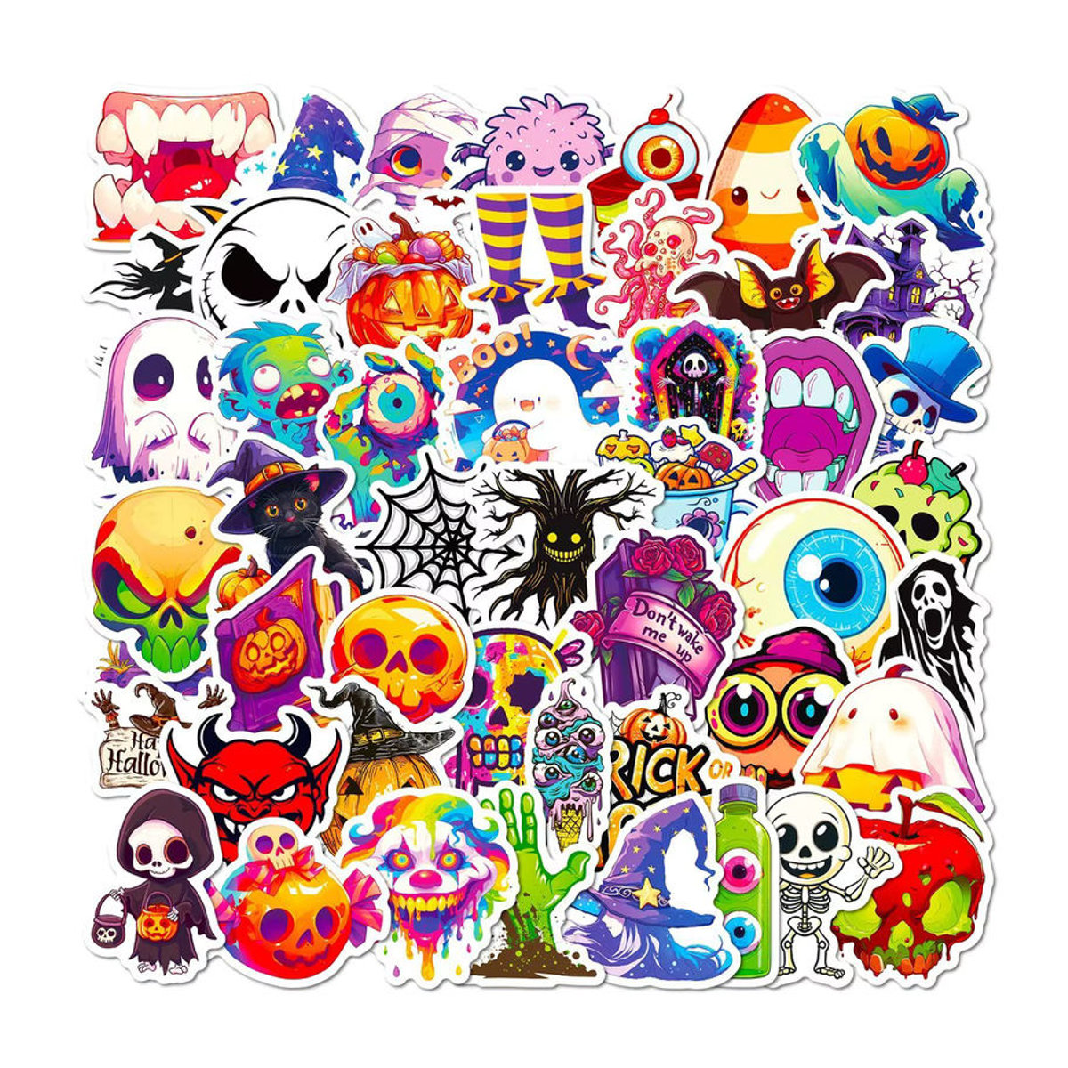 50 Stück Halloween-Graffiti-Aufkleber mit Sensenmann, Kürbis- und Totenkopf-Designs in Mehrfarbig von Anime Worlds Store - Bild 5