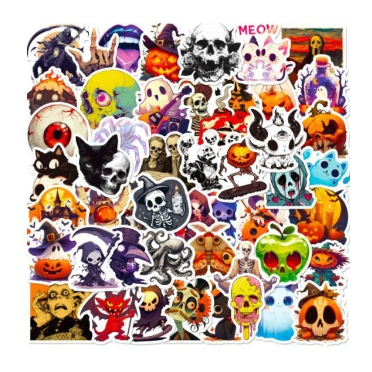 50 Stück Halloween-Graffiti-Aufkleber mit Sensenmann, Kürbis- und Totenkopf-Designs in Mehrfarbig von Anime Worlds Store - Bild 6