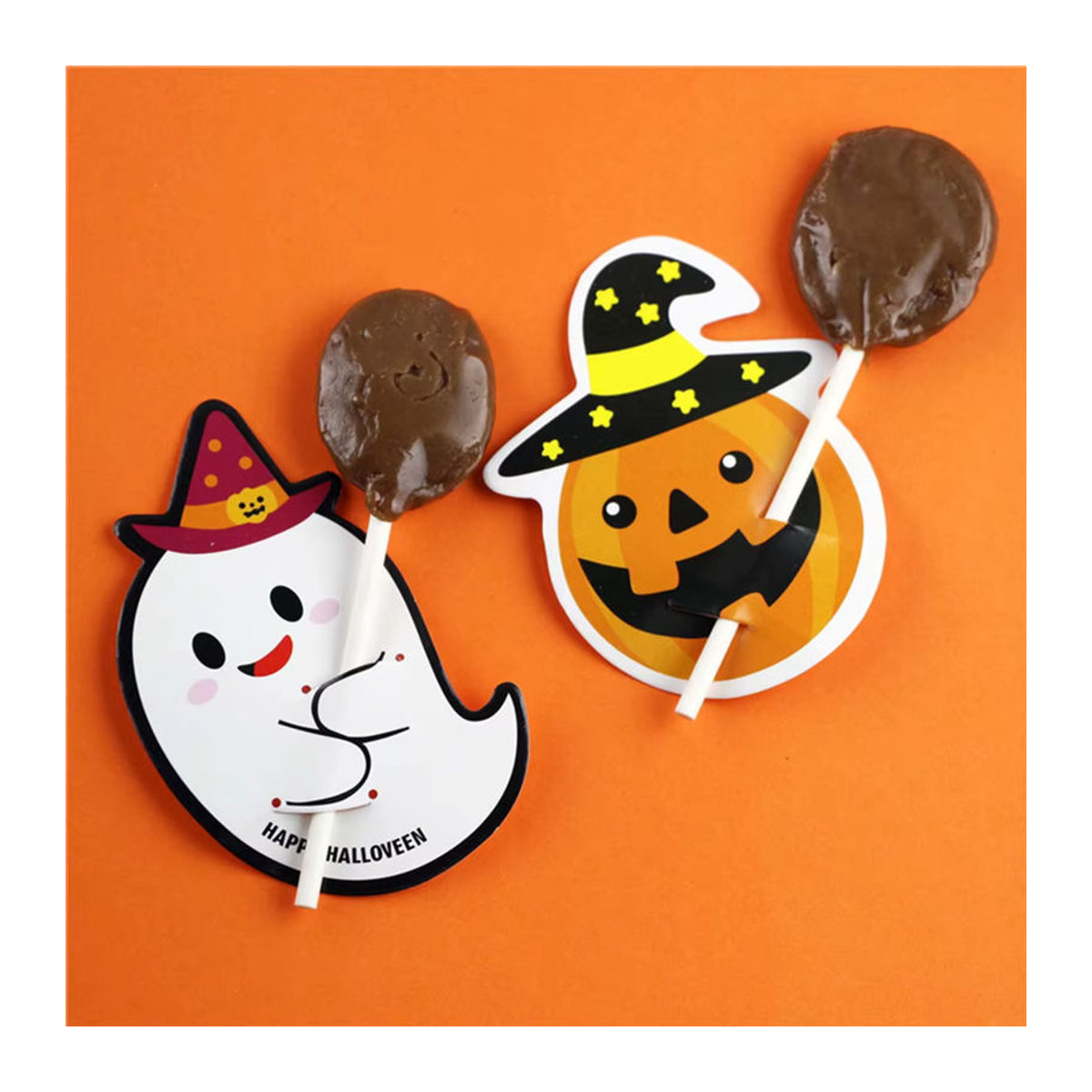 50 Stück Halloween Süßigkeiten Karten mit Geist und Kürbis als Lutscher Halter für Kinder DIY Party Dekoration in Mehrfarbig - Bild 2