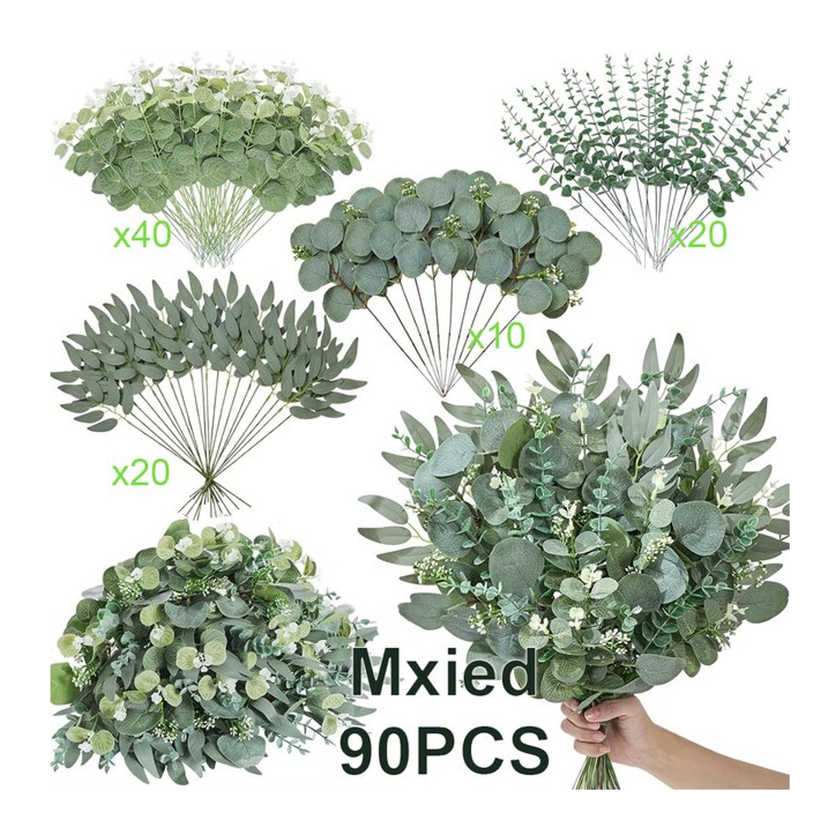 50 Stück künstliche Blumensträuße mit Eukalyptusblättern und Weide in Silber und Grün für deine Hochzeits- und Heimdekoration - Bild 1