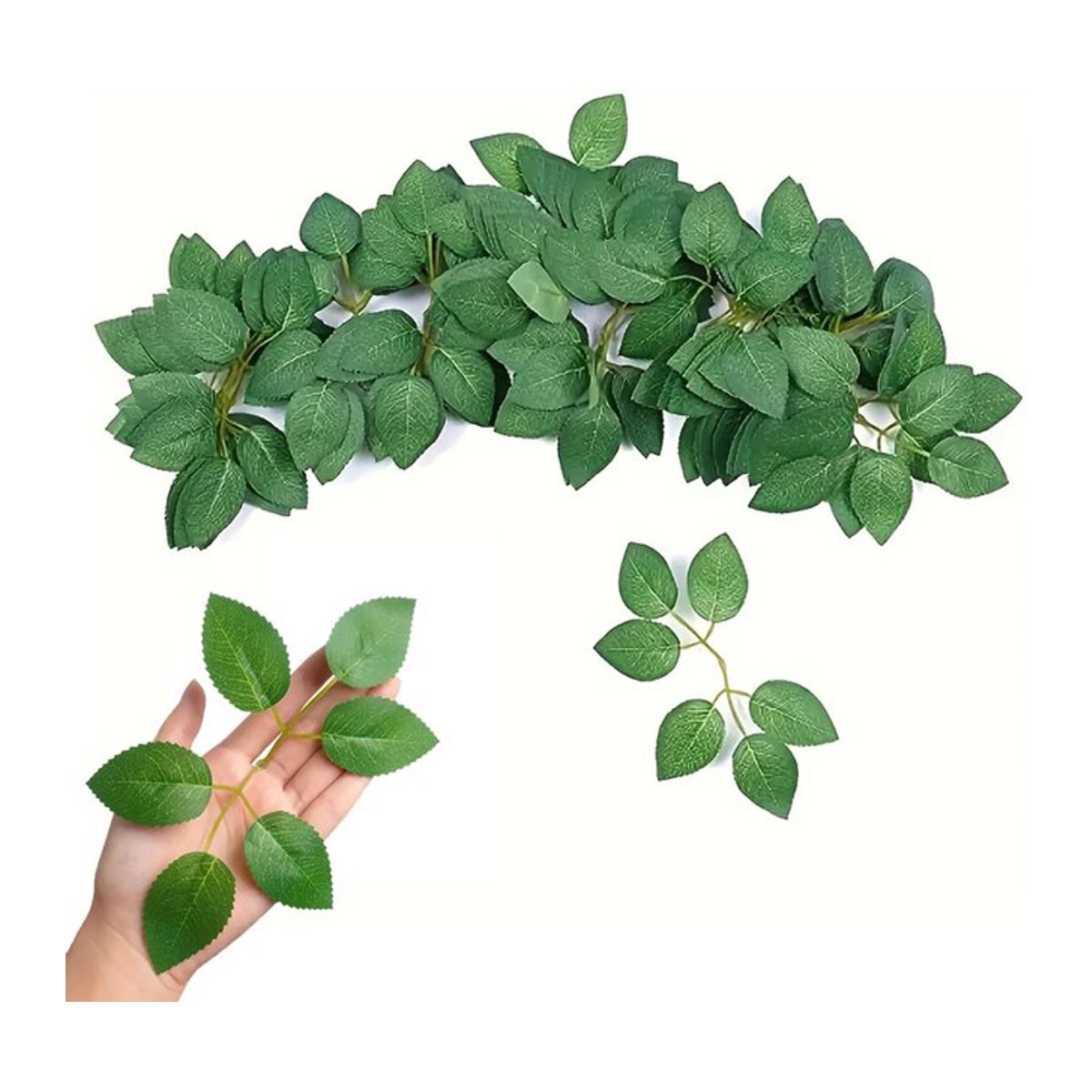 50 Stück künstliche Rosenblüten aus Textil mit grünen Blättern für DIY-Dekorationen, Hochzeiten und Blumensträuße - Bild 1