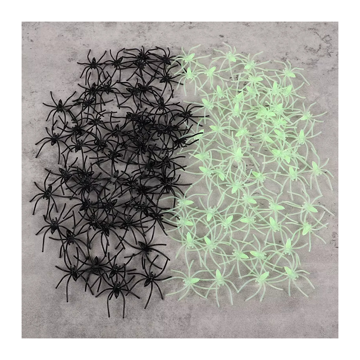 50 Stück Leuchtende Halloween Spinnen aus Kunststoff von ZQCXLD in Schwarz und Grün für DIY Party Dekoration und Horror Requisiten - Bild 2