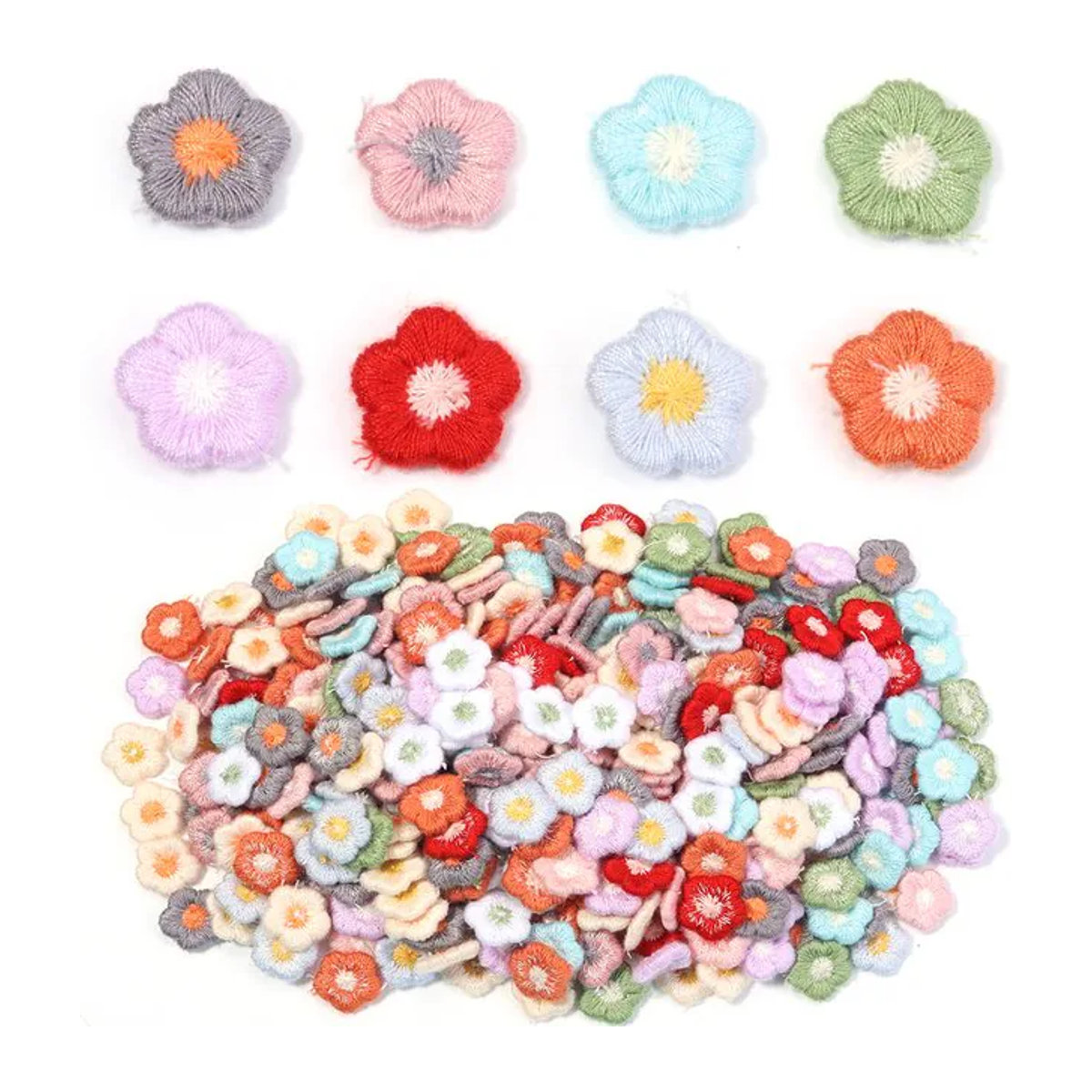 50 Stück mehrfarbige Polyester-Blumenapplikationen in floralem Design für DIY-Nähzubehör, Größe: 1,5 cm - Bild 1