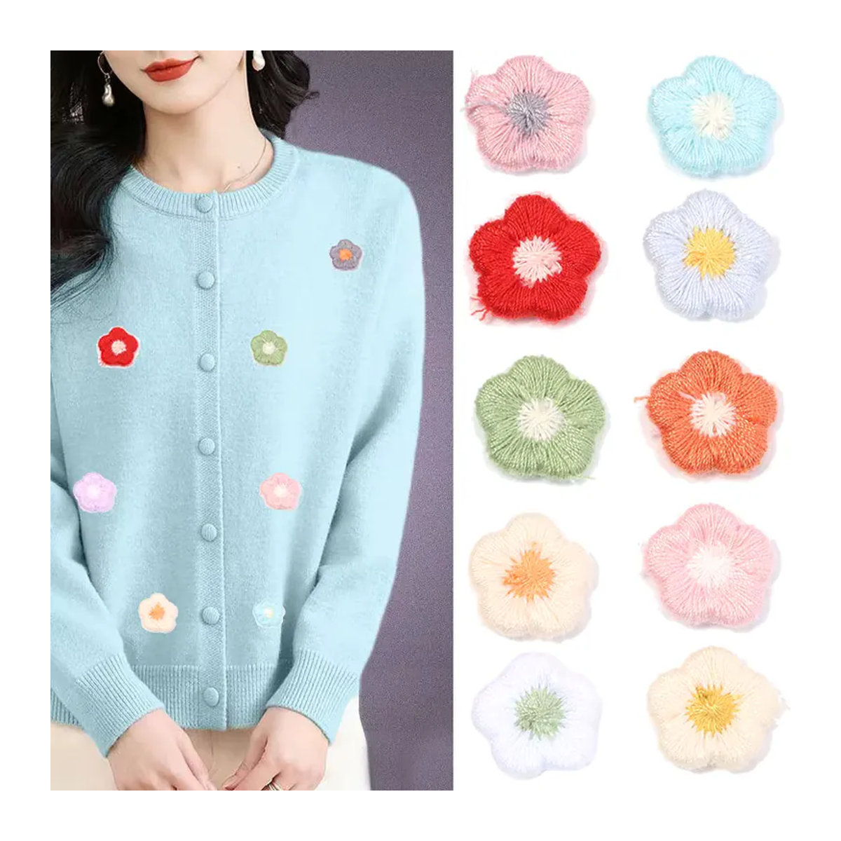 50 Stück mehrfarbige Polyester-Blumenapplikationen in floralem Design für DIY-Nähzubehör, Größe: 1,5 cm - Bild 4