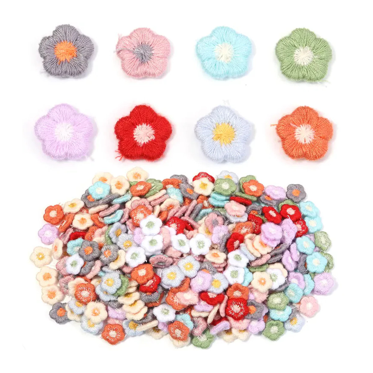 50 Stück mehrfarbige Polyester-Blumenapplikationen in floralem Design für DIY-Nähzubehör, Größe: 1,5 cm - Bild 6