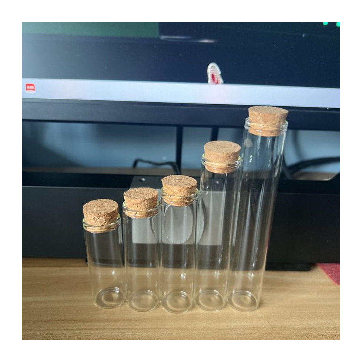 50 Stück Mini Glasflaschen mit Korken in Transparent, Durchmesser: 2,2 cm, ideale DIY-Dekoration für Hochzeiten - Bild 1