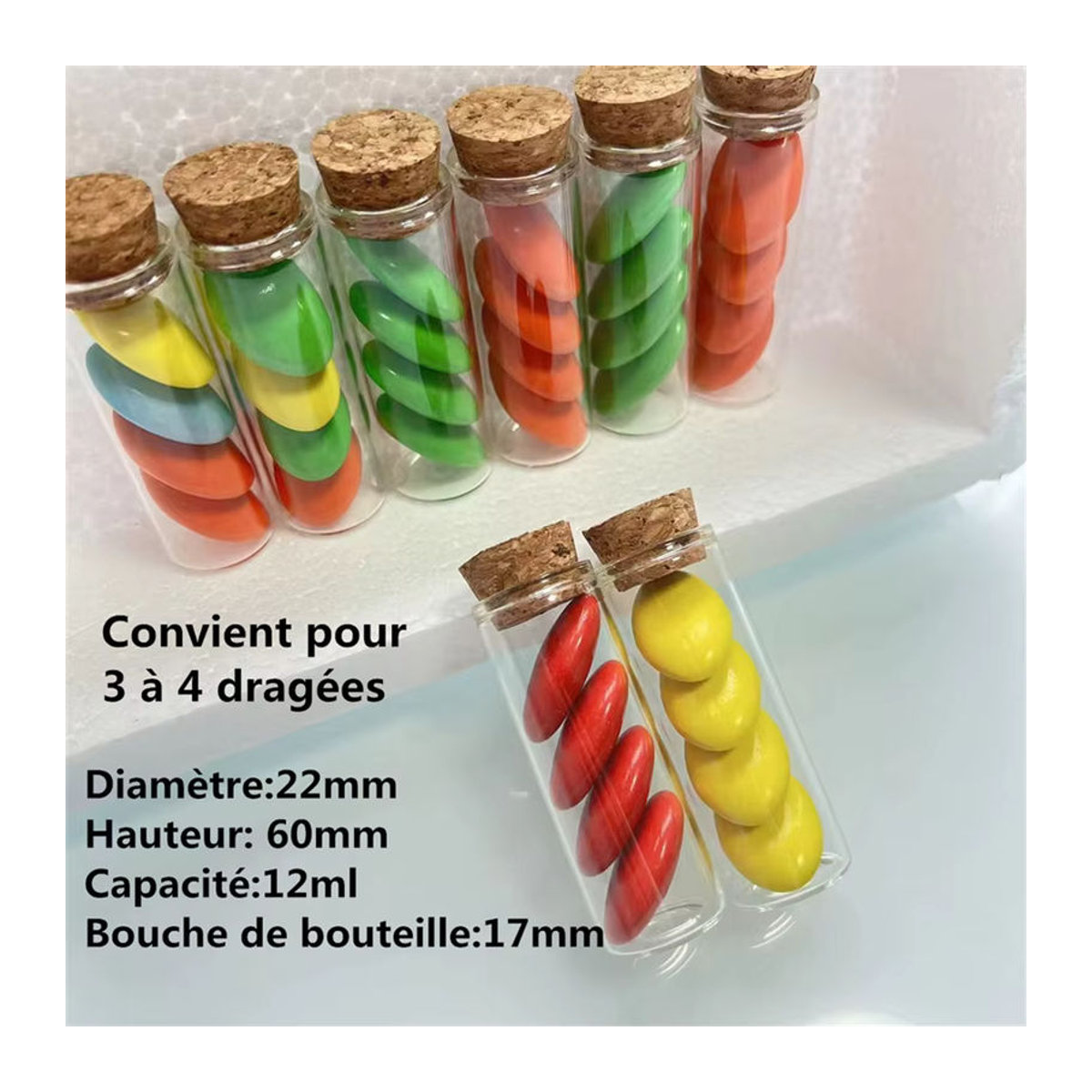 50 Stück Mini Glasflaschen mit Korken in Transparent, Durchmesser: 2,2 cm, ideale DIY-Dekoration für Hochzeiten - Bild 2