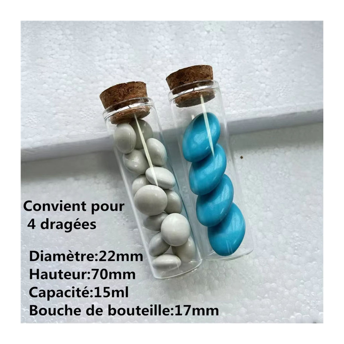 50 Stück Mini Glasflaschen mit Korken in Transparent, Durchmesser: 2,2 cm, ideale DIY-Dekoration für Hochzeiten - Bild 3
