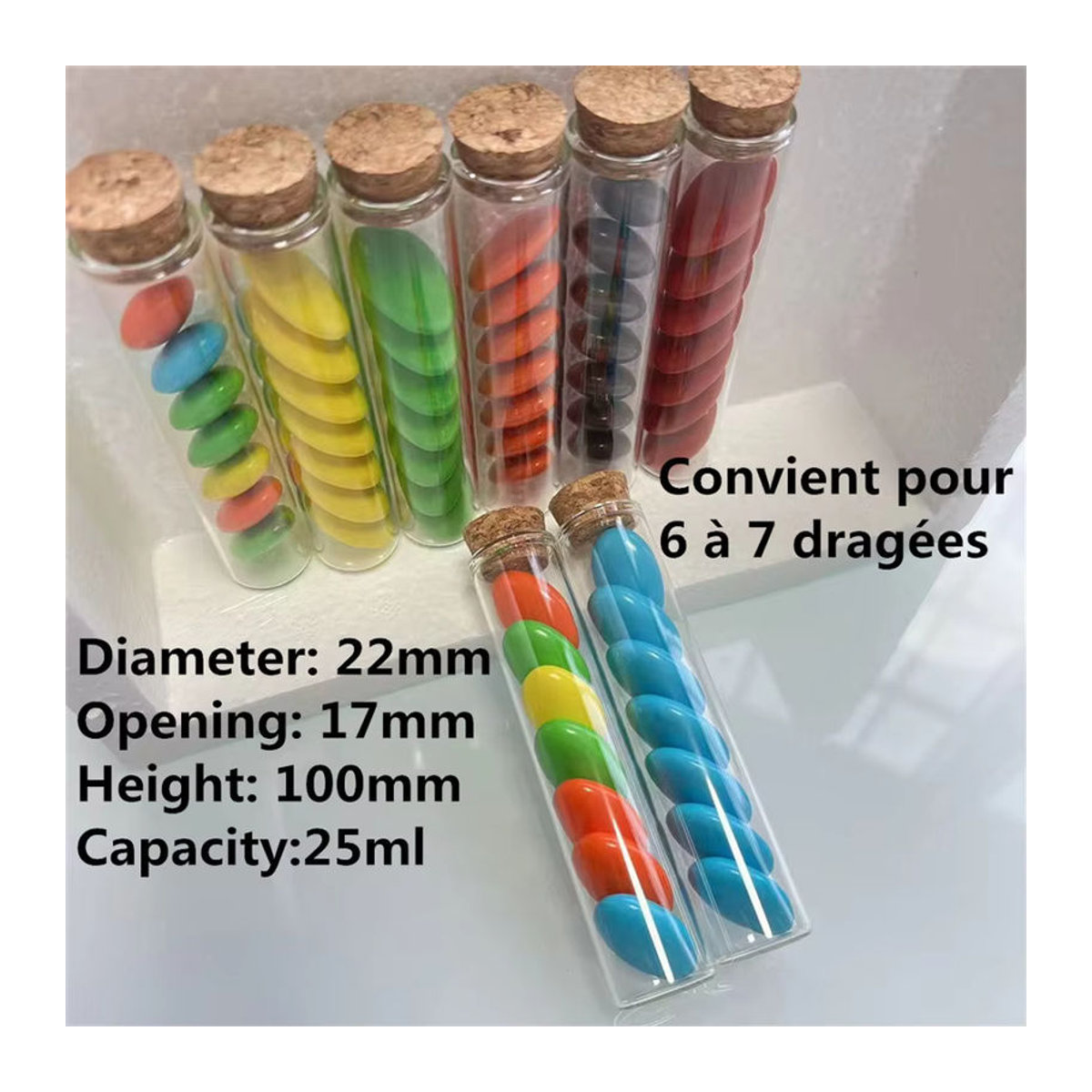 50 Stück Mini Glasflaschen mit Korken in Transparent, Durchmesser: 2,2 cm, ideale DIY-Dekoration für Hochzeiten - Bild 4