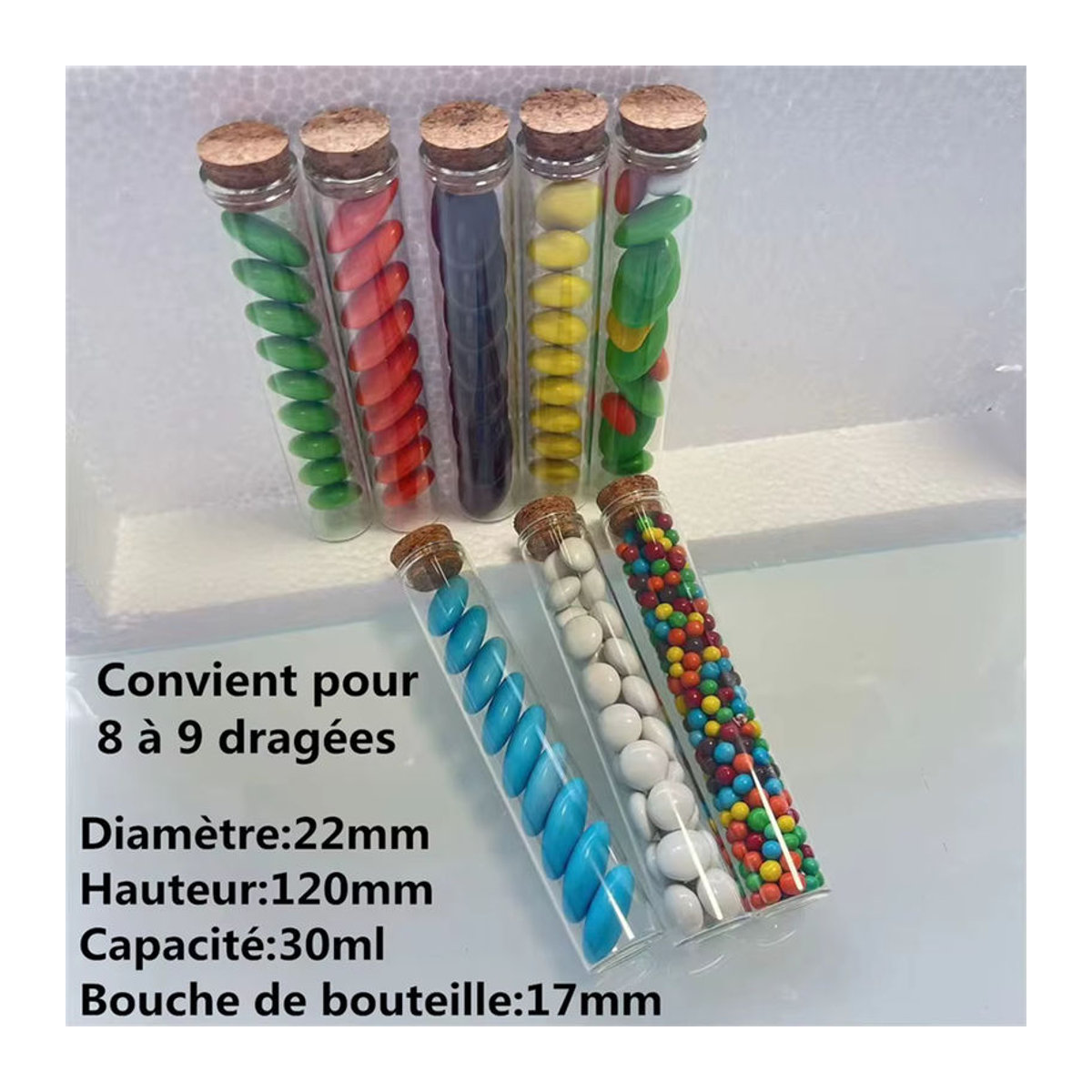 50 Stück Mini Glasflaschen mit Korken in Transparent, Durchmesser: 2,2 cm, ideale DIY-Dekoration für Hochzeiten - Bild 5
