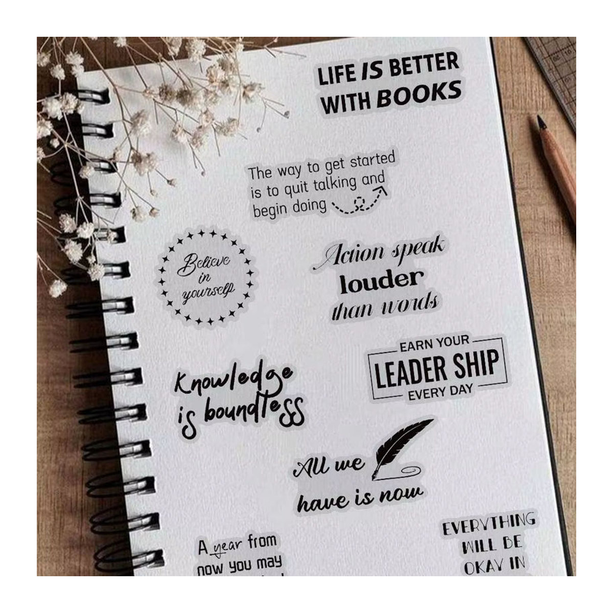 50 Stück PickJoy Motivationssticker mit inspirierenden Zitaten in Schwarz für Laptop, Flasche und Planer - Bild 3