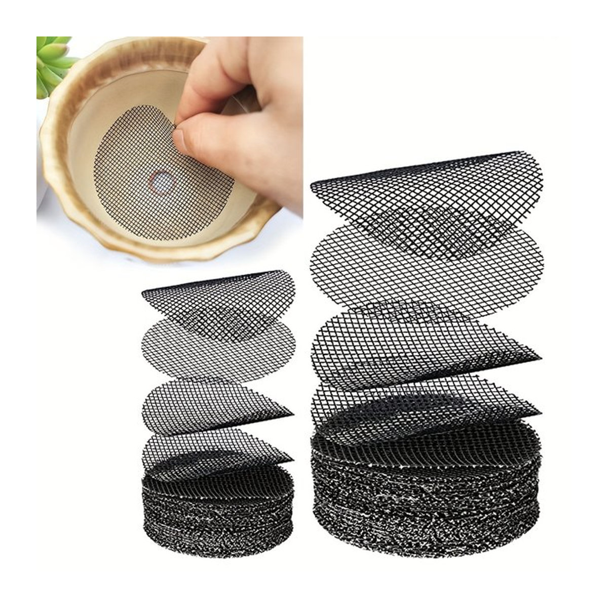 50 Stück runde Netz-Drainagesiebe für Blumentöpfe zur Vermeidung von Bodenverlust, ideal für Bonsai und Pflanzen-Drainage - Bild 1