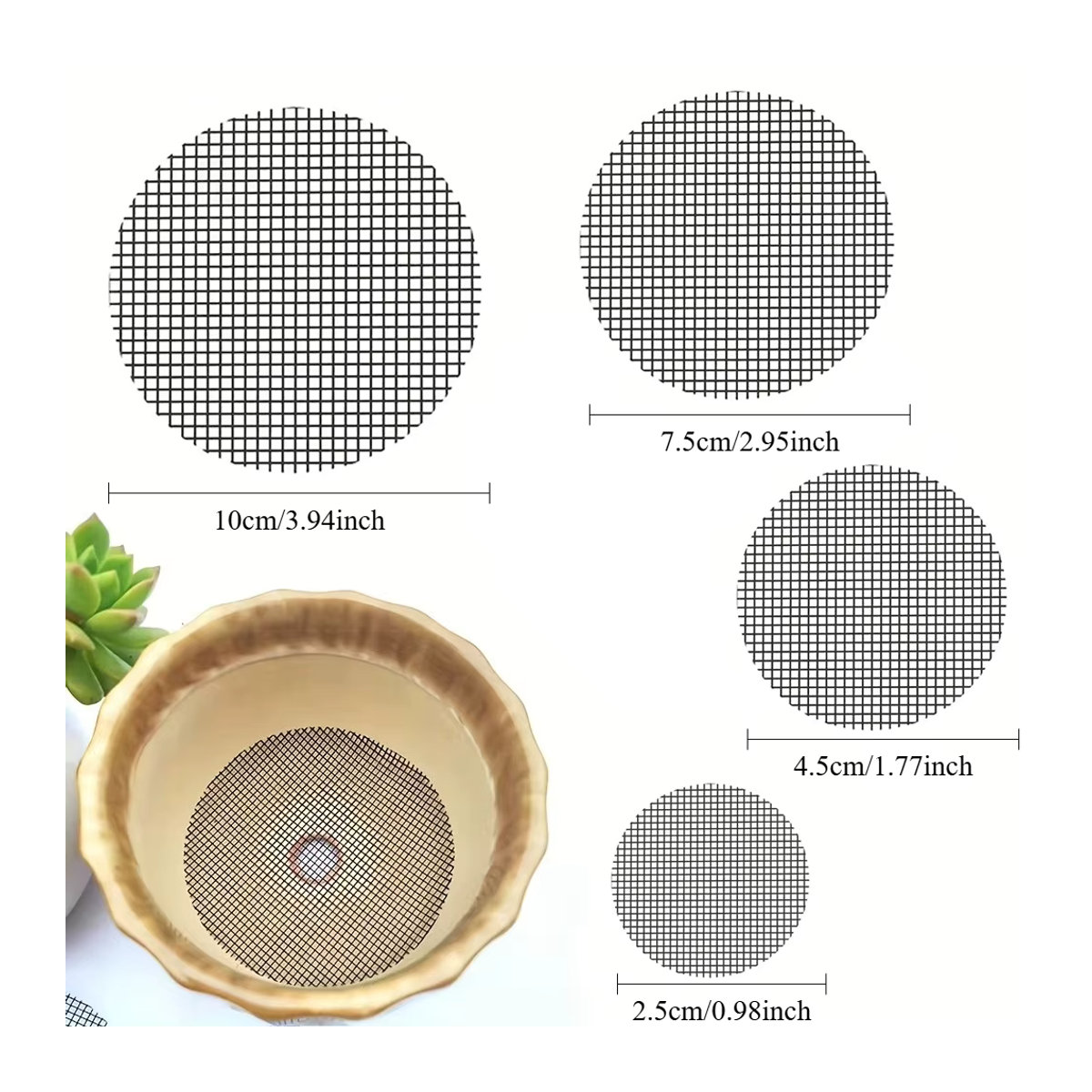 50 Stück runde Netz-Drainagesiebe für Blumentöpfe zur Vermeidung von Bodenverlust, ideal für Bonsai und Pflanzen-Drainage - Bild 3