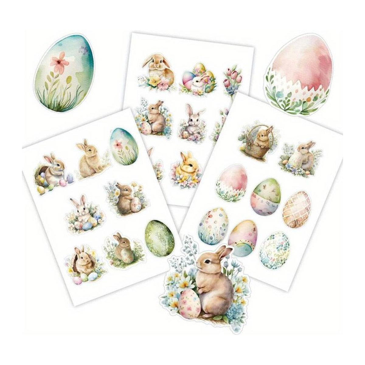 50 Stück Tissy Ostern Aufkleber mit Hasen, Eiern und floralen Motiven in Mehrfarbig für DIY Geschenke und Party Dekoration - Bild 1