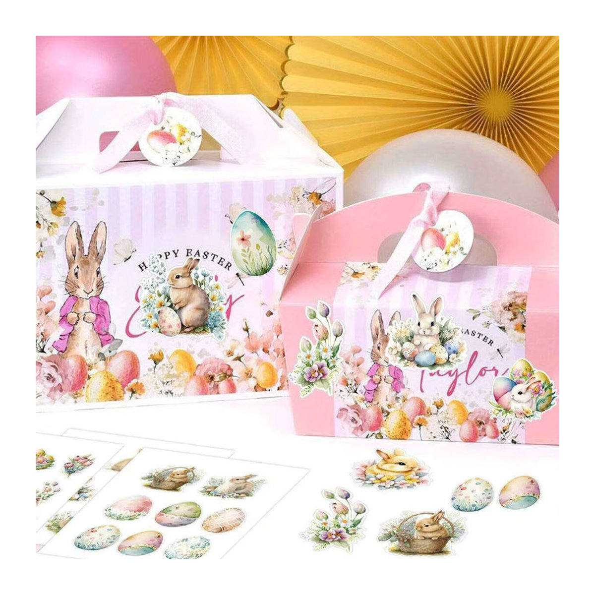 50 Stück Tissy Ostern Aufkleber mit Hasen, Eiern und floralen Motiven in Mehrfarbig für DIY Geschenke und Party Dekoration - Bild 2