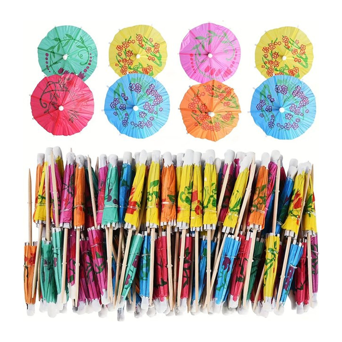50 Stück Tropical Umbrella Roostertail Drink Picks aus Papier in Mehrfarbig für Hawaiianische Themenpartys und Sommerfeste - Bild 1
