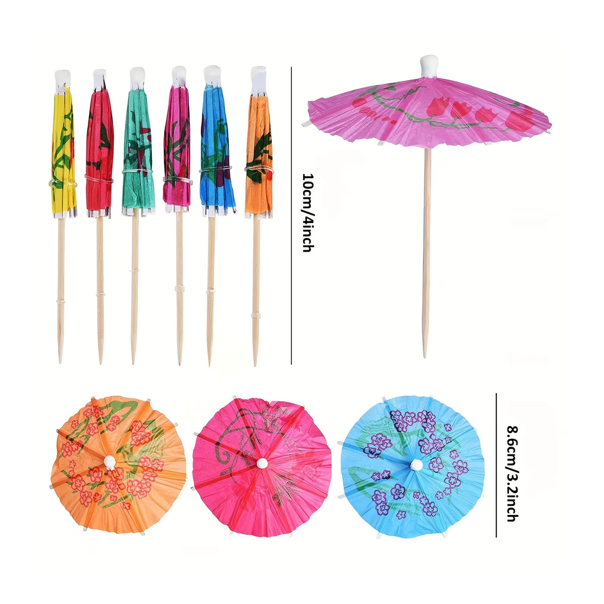 50 Stück Tropical Umbrella Roostertail Drink Picks aus Papier in Mehrfarbig für Hawaiianische Themenpartys und Sommerfeste - Bild 4