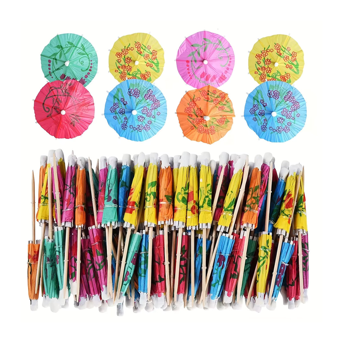 50 Stück Tropical Umbrella Roostertail Drink Picks aus Papier in Mehrfarbig für Hawaiianische Themenpartys und Sommerfeste - Bild 7