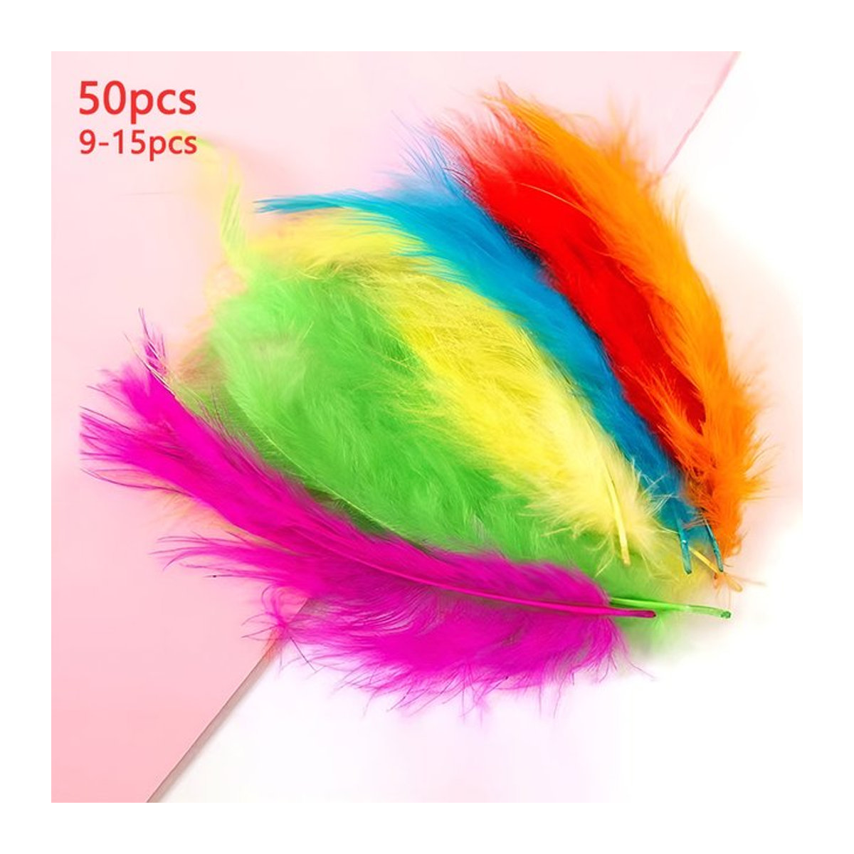50 Stück Truthahnfedern zum Basteln in Weiß und Mehrfarbig, Größe 9–15 cm, ideal für Hochzeit und Kinderdeko - Bild 1