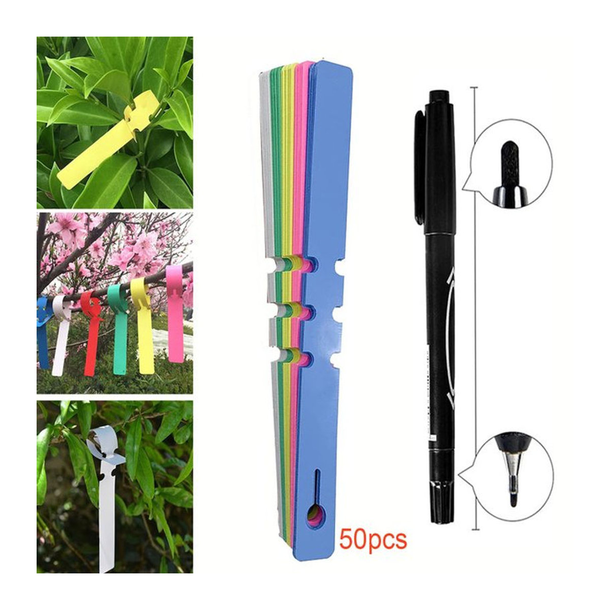 50 Stück wasserdichte Baum-Hängeetiketten aus PVC mit Stift, verstellbare Pflanzenetiketten zum Umwickeln für Garten und Kindergarten - Bild 1