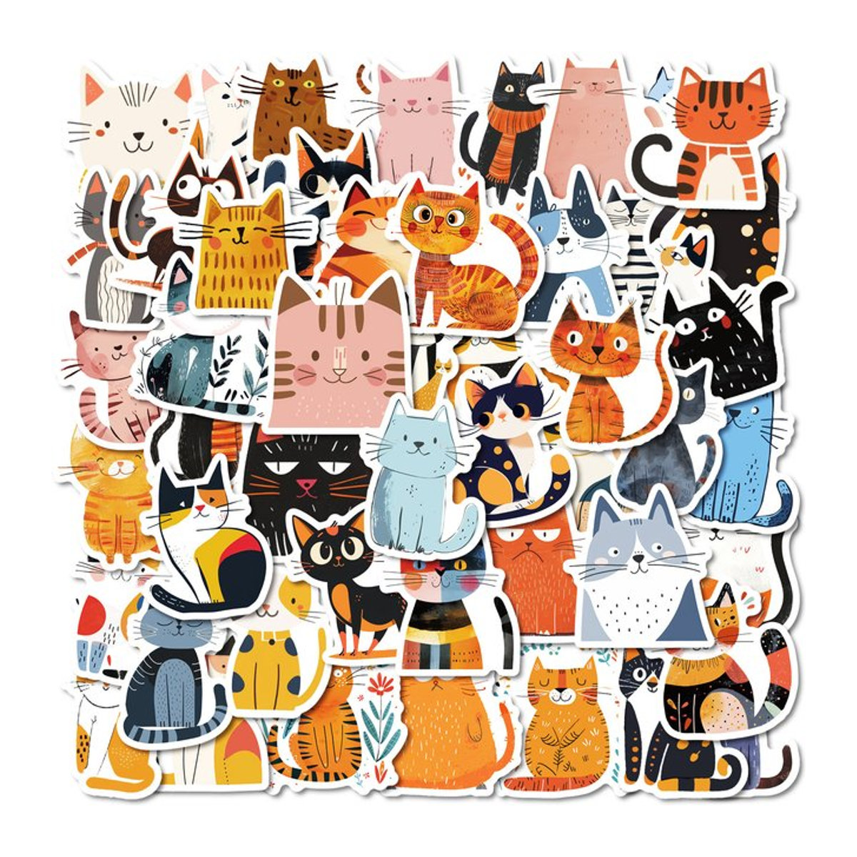 50 Stück Wasserfeste Cartoon-Katze Aufkleber von YIIMANNER in Mehrfarbig für DIY Dekoration von Notebook, Computer und Wasserbecher - Bild 1