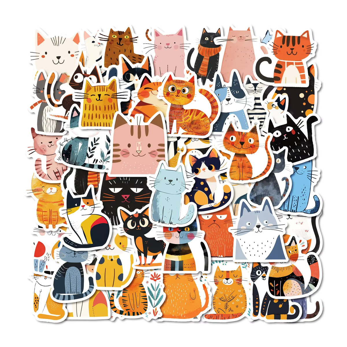 50 Stück Wasserfeste Cartoon-Katze Aufkleber von YIIMANNER in Mehrfarbig für DIY Dekoration von Notebook, Computer und Wasserbecher - Bild 7