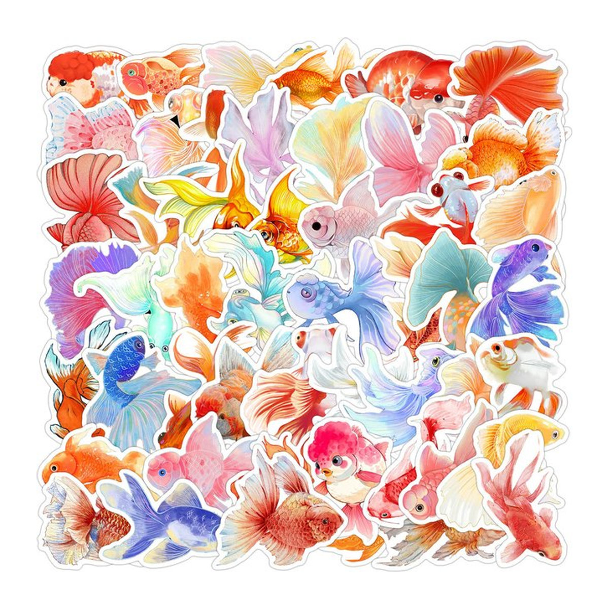 50 Stück wasserfeste Goldfisch-Graffiti-Aufkleber im Cartoon-Stil von Anime Worlds Store, mehrfarbig - Bild 1