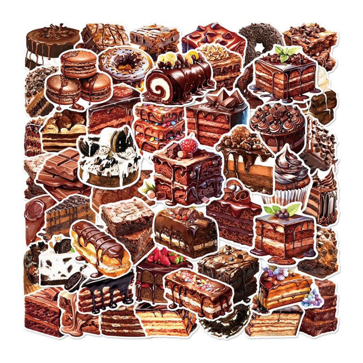 50 Stück wasserfeste Schokoladenkuchen-Dessert-Graffiti-Aufkleber in Mehrfarbig zur Dekoration von Wasserbechern, Lunchboxen und Kühlschränken - Bild 1