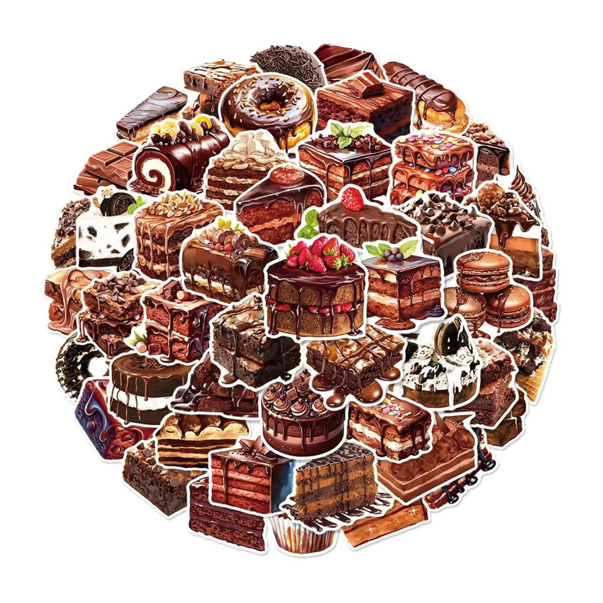50 Stück wasserfeste Schokoladenkuchen-Dessert-Graffiti-Aufkleber in Mehrfarbig zur Dekoration von Wasserbechern, Lunchboxen und Kühlschränken - Bild 2