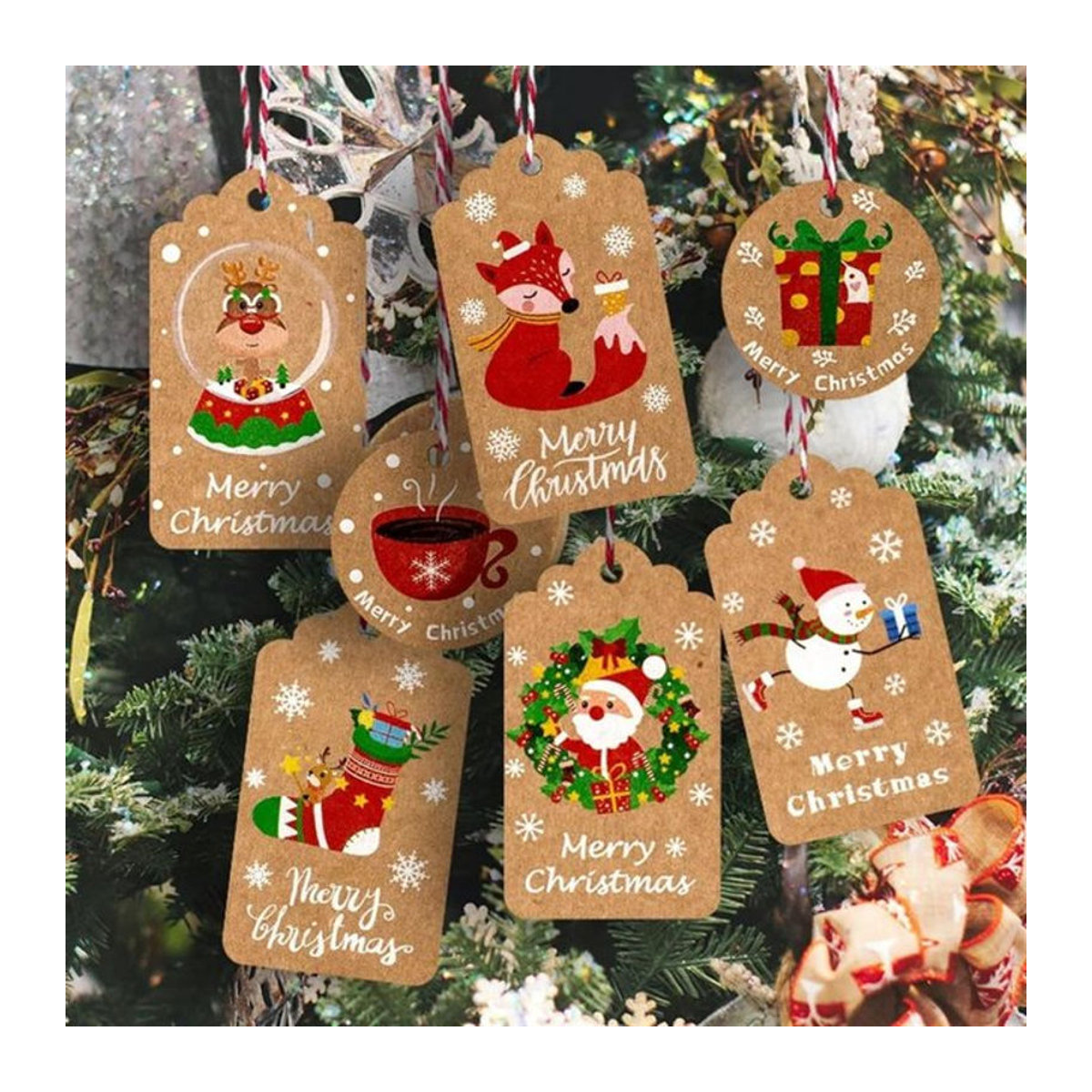 50 Stück Weihnachtsanhänger aus braunem Kraftpapier in rechteckiger Form für deine Weihnachtsdekoration - Bild 1
