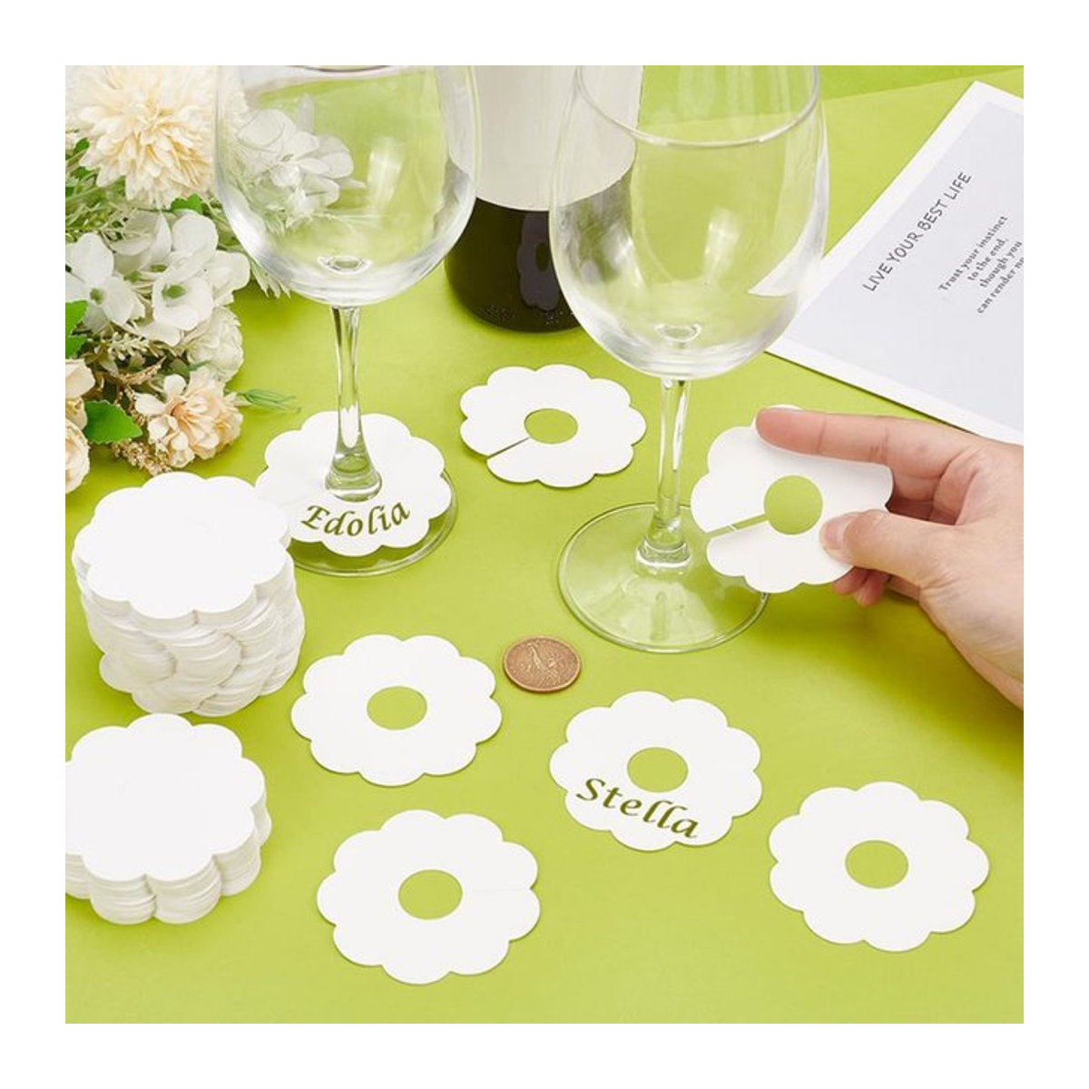 50 Stück weiße Weinglas-Displaykarten aus Papier zum Aufhängen für Verpackungen und Schmuck - Bild 1