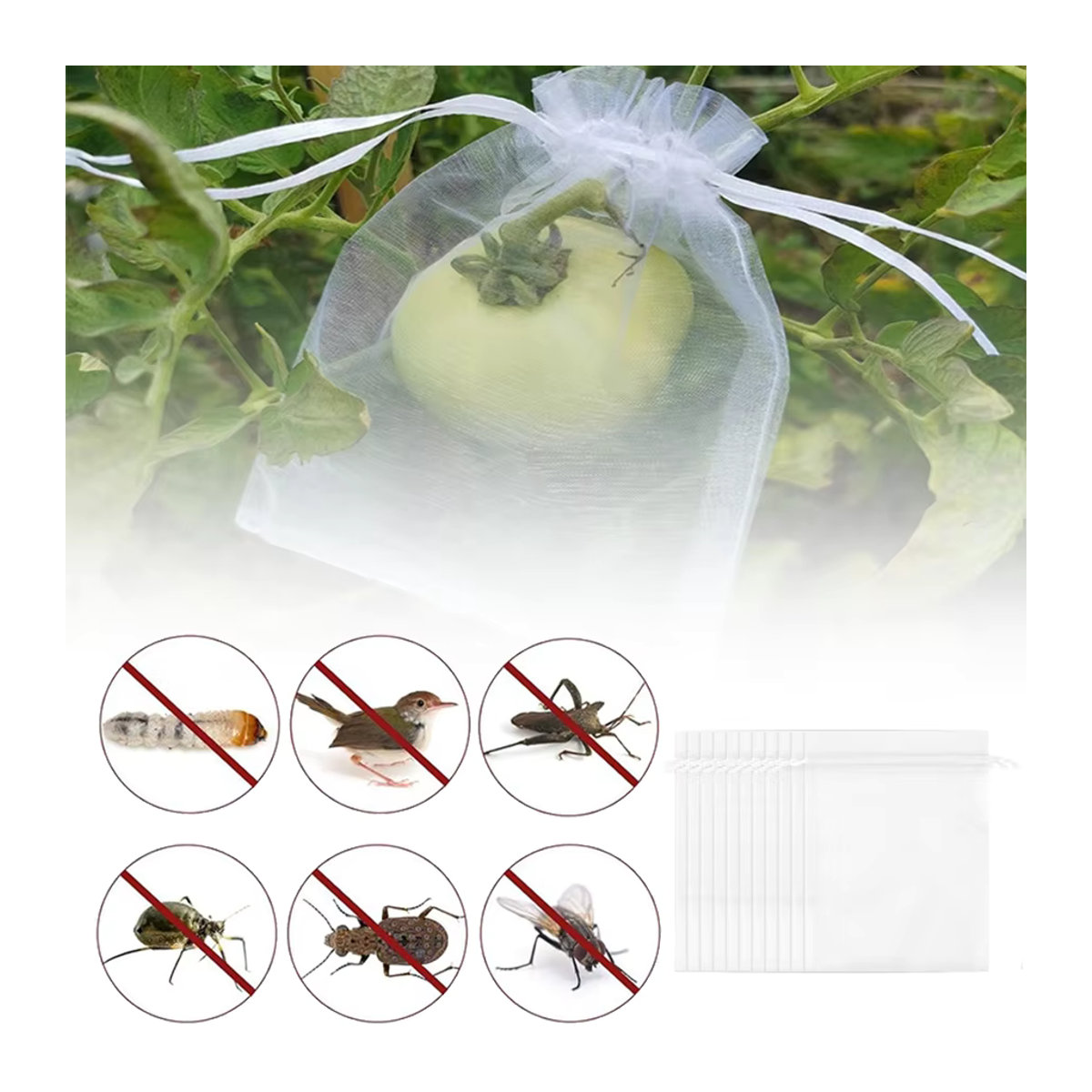 50 Stück XJM Pflanzenschutznetz für Obst und Gemüse als Vogel- und Insektenschutz, atmungsaktive Netzbeutel für den Garten und Obstgarten - Bild 3