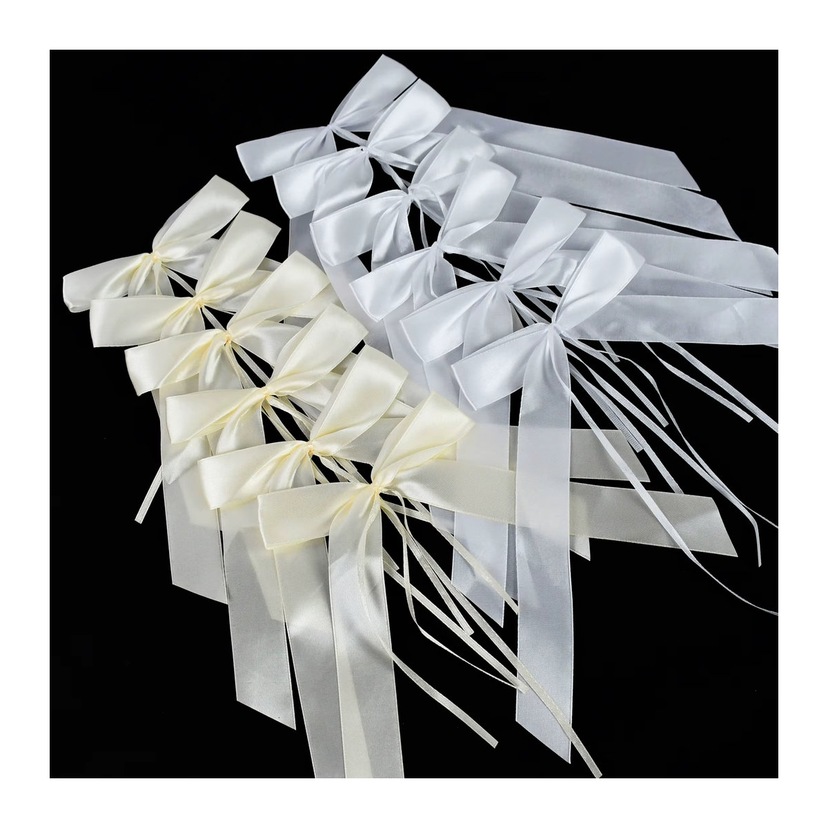 50 Stück ZQCXLD Satinband-Schleifen in Weiß und Beige für Hochzeitsdekorationen und DIY-Geschenkverpackungen - Bild 3