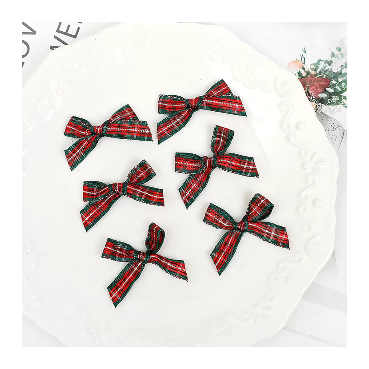 50 Stück ZQCXLD Weihnachts-Stoffschleifen in Rot und Grün mit Karomuster als Dekorationsmaterial für Weihnachtsbaum, Kopfbedeckung und Scrapbooking - Bild 3