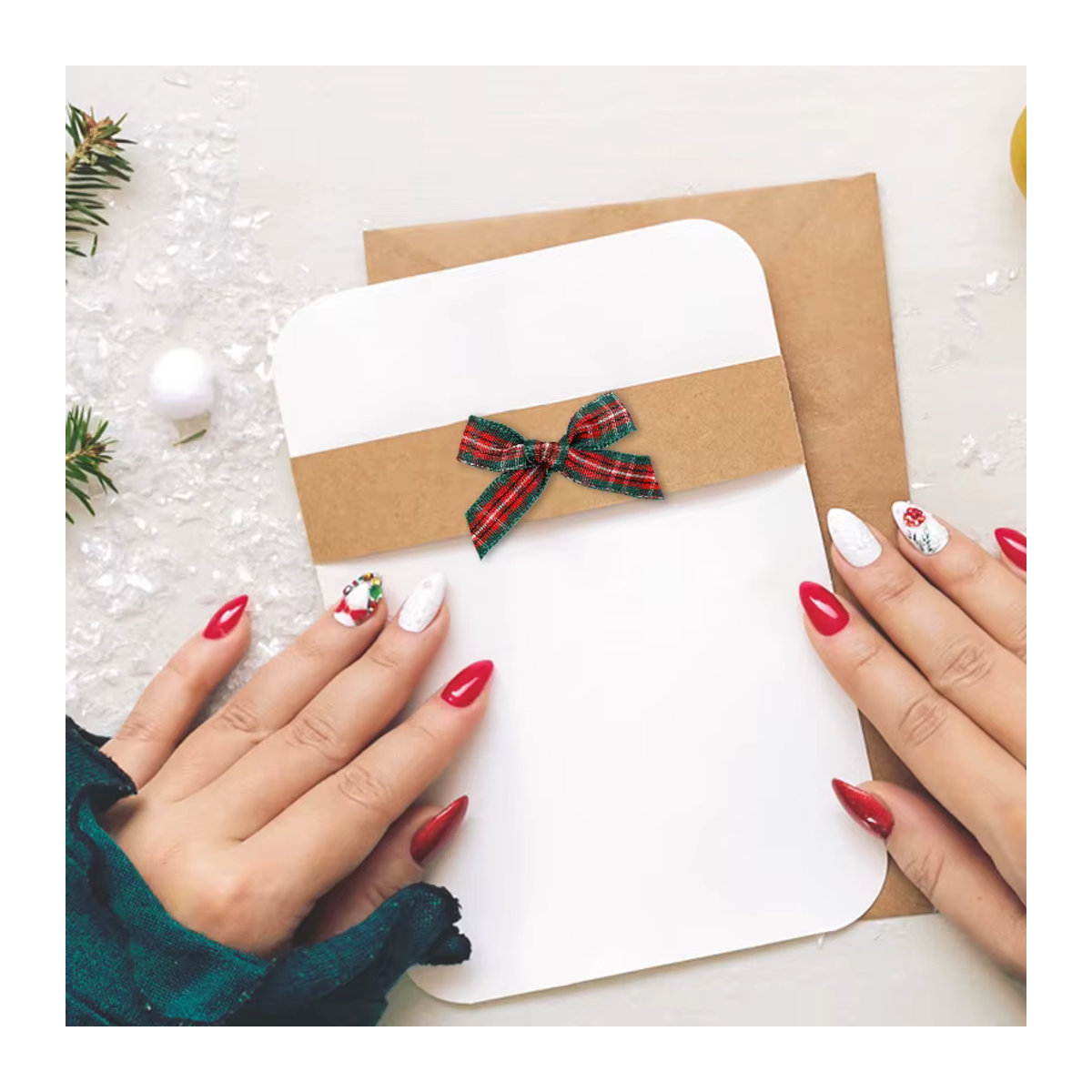 50 Stück ZQCXLD Weihnachts-Stoffschleifen in Rot und Grün mit Karomuster als Dekorationsmaterial für Weihnachtsbaum, Kopfbedeckung und Scrapbooking - Bild 4