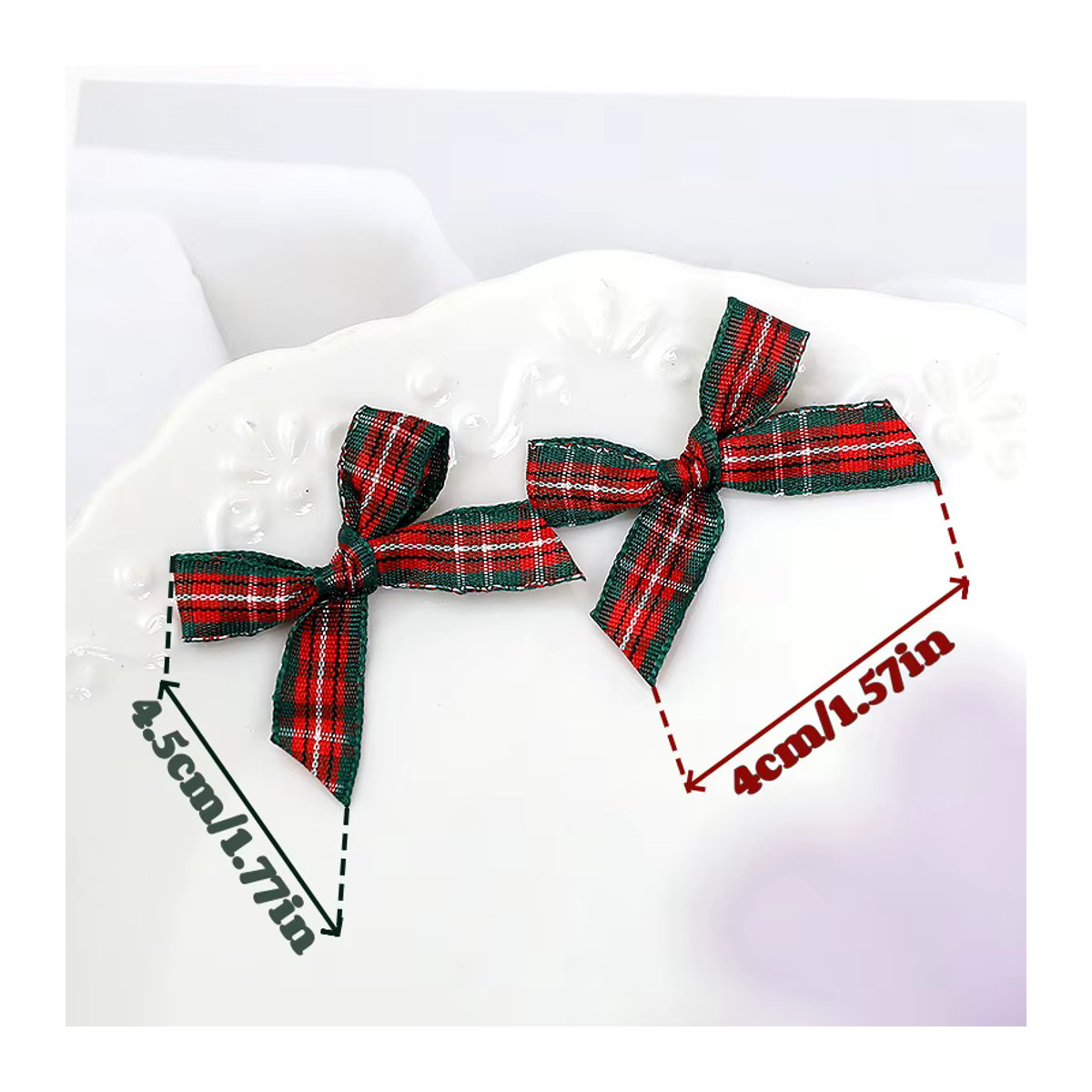 50 Stück ZQCXLD Weihnachts-Stoffschleifen in Rot und Grün mit Karomuster als Dekorationsmaterial für Weihnachtsbaum, Kopfbedeckung und Scrapbooking - Bild 6