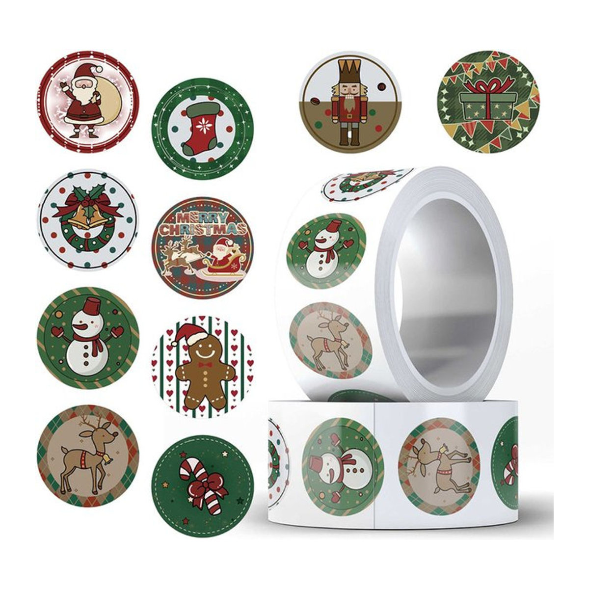 500 Stück Charlie Weihnachten Cartoon Aufkleber, Wasserdichte Santa Claus Dekoration für Geschenke, Laptop und Kühlschrank, Mehrfarbig, Rund - Bild 1