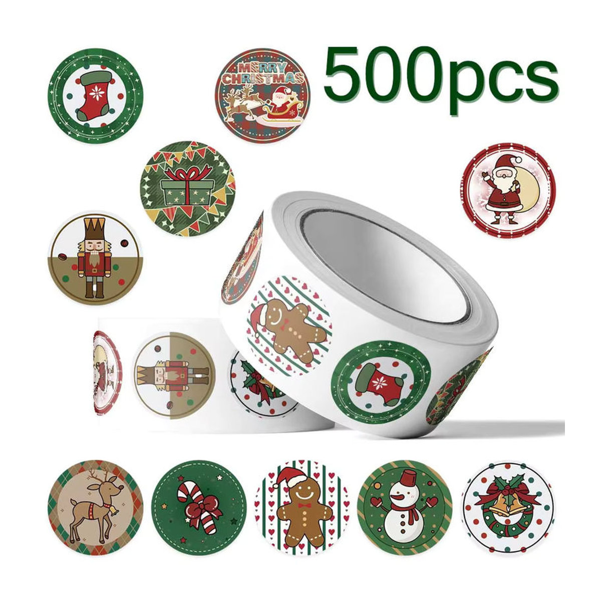 500 Stück Charlie Weihnachten Cartoon Aufkleber, Wasserdichte Santa Claus Dekoration für Geschenke, Laptop und Kühlschrank, Mehrfarbig, Rund - Bild 2