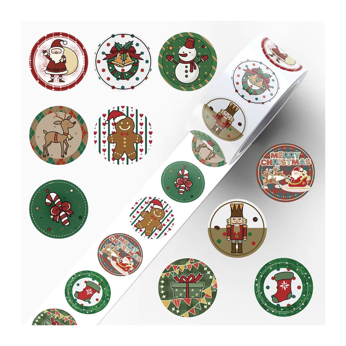 500 Stück Charlie Weihnachten Cartoon Aufkleber, Wasserdichte Santa Claus Dekoration für Geschenke, Laptop und Kühlschrank, Mehrfarbig, Rund - Bild 3