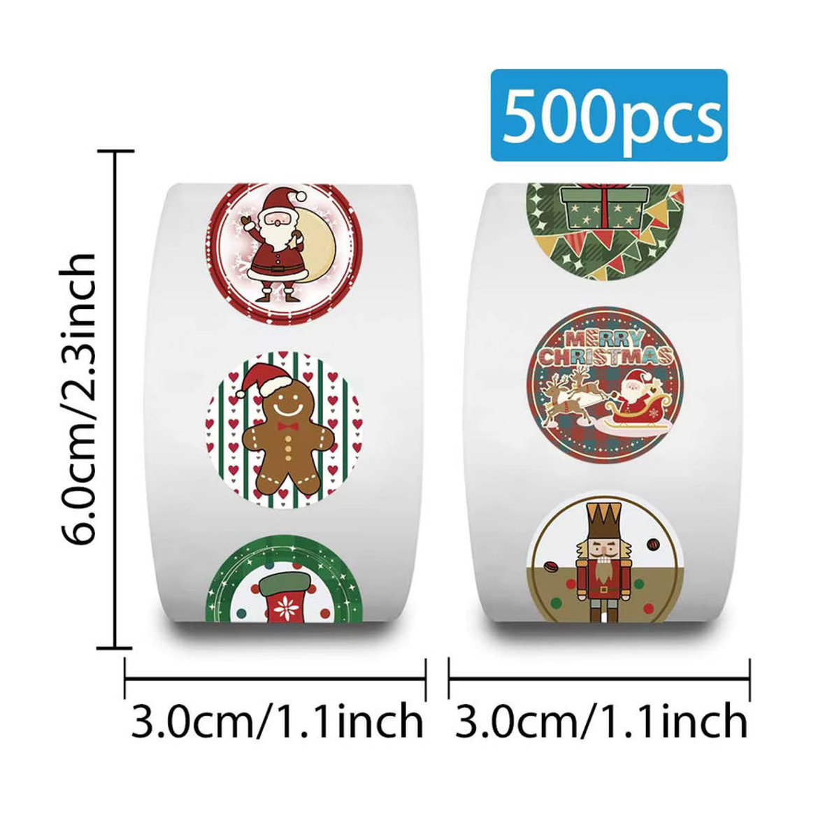500 Stück Charlie Weihnachten Cartoon Aufkleber, Wasserdichte Santa Claus Dekoration für Geschenke, Laptop und Kühlschrank, Mehrfarbig, Rund - Bild 4